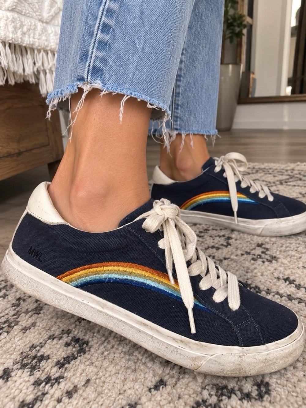 Madewell Navy Canvas Sneakers with Rainbow Embroidery
